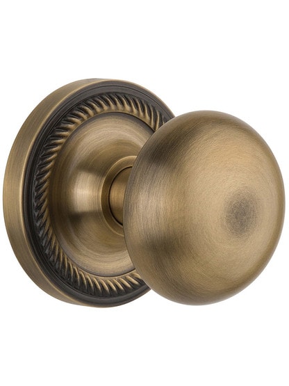 Rope Rosette Style Door Set With Round Brass Knobs in Antique Brass with.